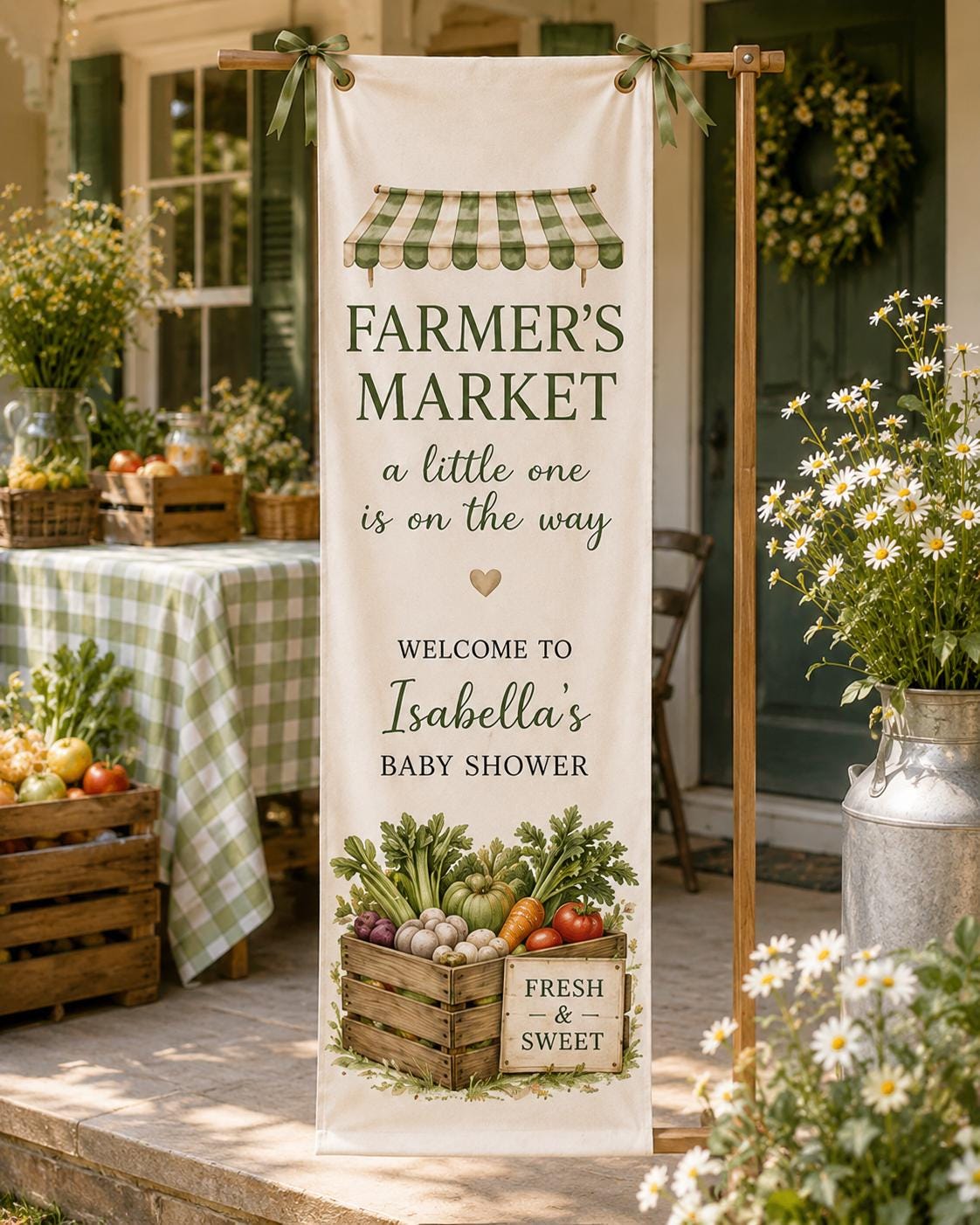 Berry Sweet Baby Shower Banner, Personalized Garden Welcome Sign, Satin Backdrop - product image 10