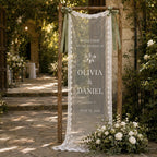Wedding Welcome Fabric Banner, Personalized Ceremony Backdrop, Custom Floral Wedding Entrance – main product view