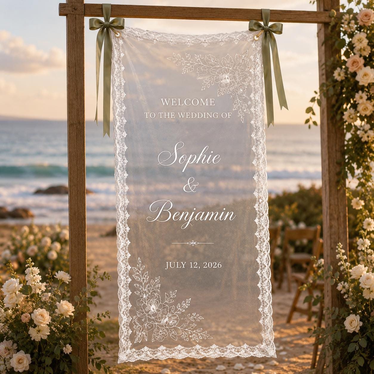 Wedding Welcome Fabric Banner, Personalized Ceremony Backdrop, Custom Floral Wedding Entrance Sign - product image 10
