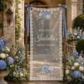 Personalized Blue Floral Lace Bridal Shower Welcome Banner, Sheer Fabric Sign - product image 1