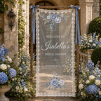 Personalized Blue Floral Lace Bridal Shower Welcome Banner – main product view