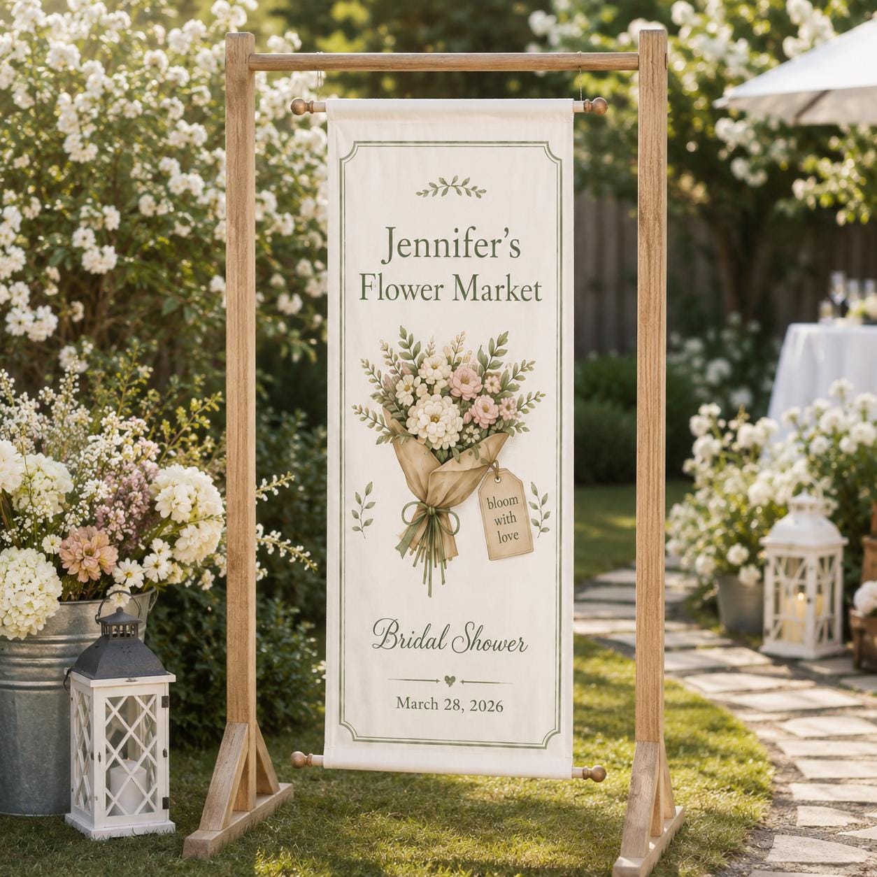 Personalized Flower Market Bridal Shower Banner, Garden Fabric Backdrop, Future Mrs Party Decor - product image 4