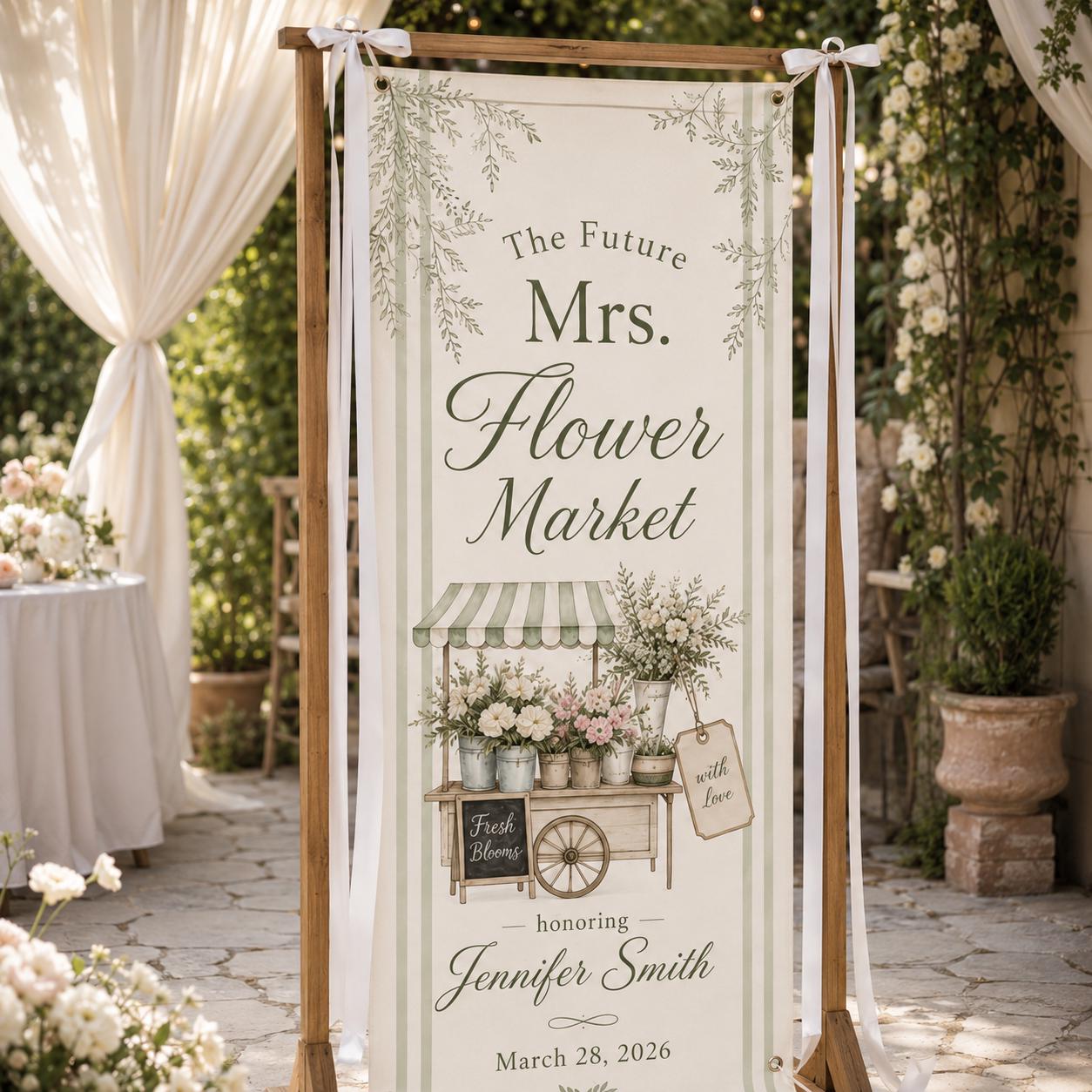 Personalized Flower Market Bridal Shower Banner, Garden Fabric Backdrop, Future Mrs Party Decor - product image 5
