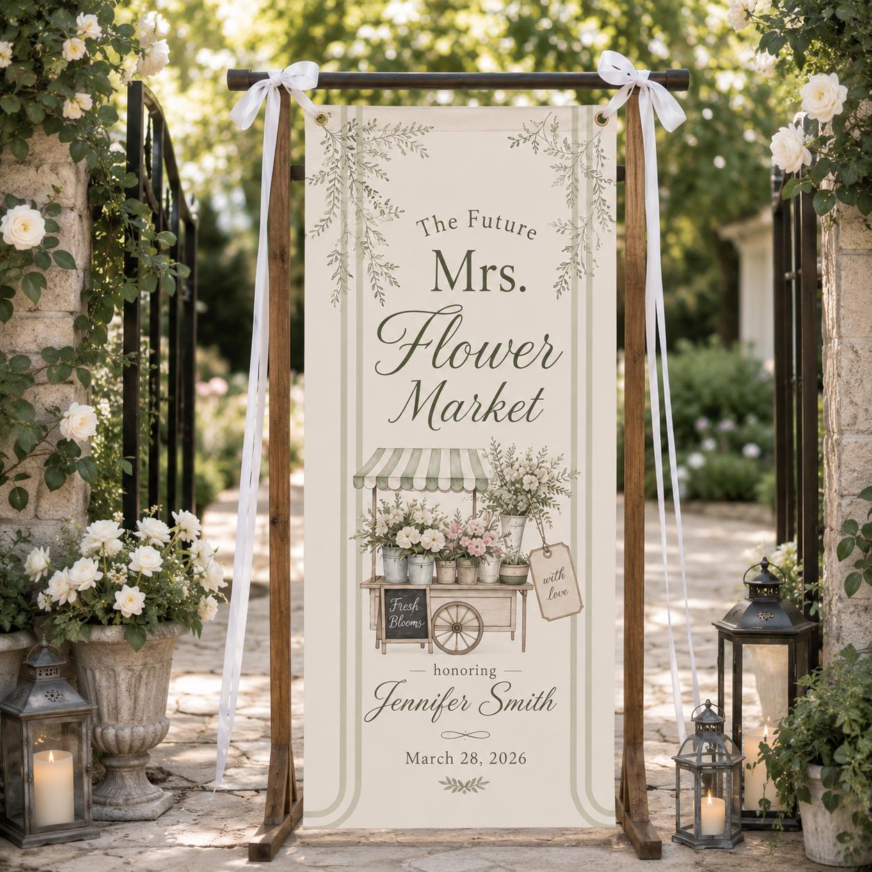 Personalized Flower Market Bridal Shower Banner, Garden Fabric Backdrop, Future Mrs Party Decor - product image 8