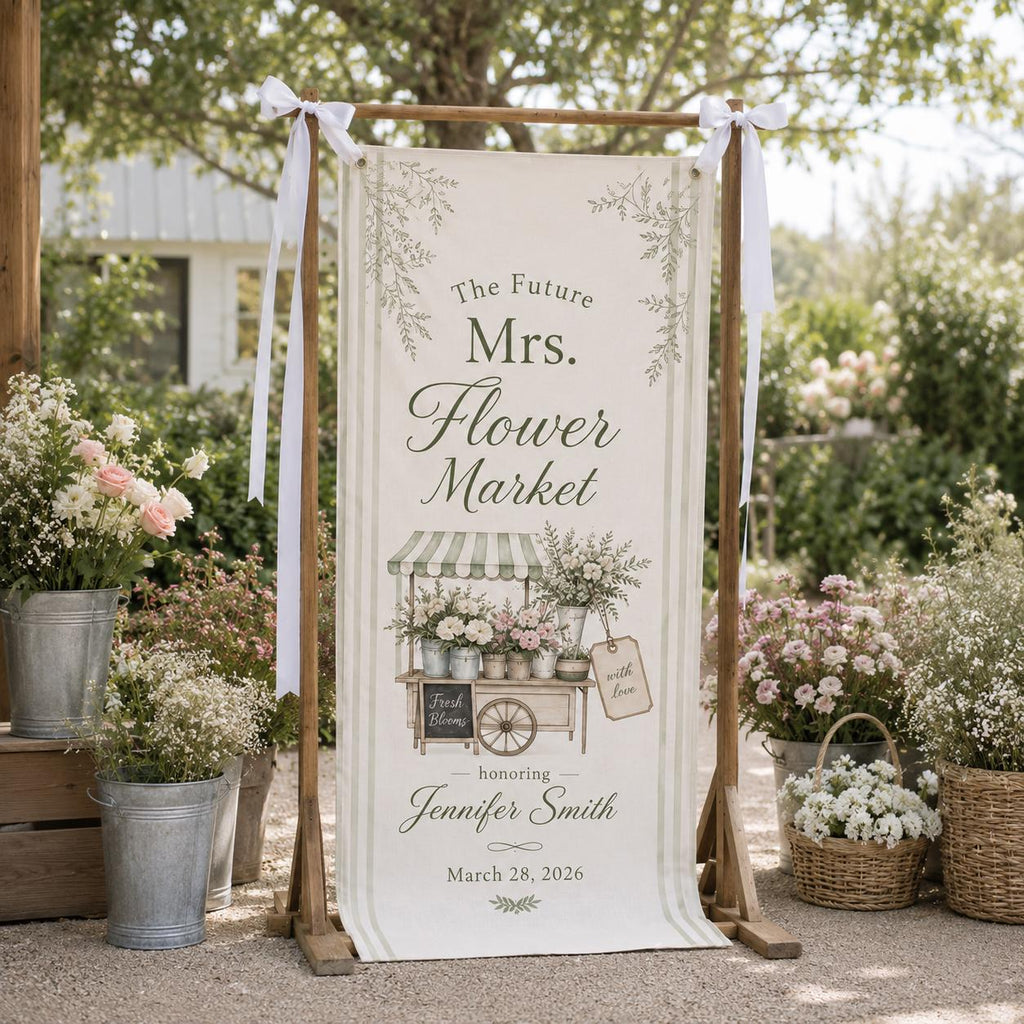 Personalized Flower Market Bridal Shower Banner, Garden Fabric Backdrop, Future Mrs Party Decor - product image 9