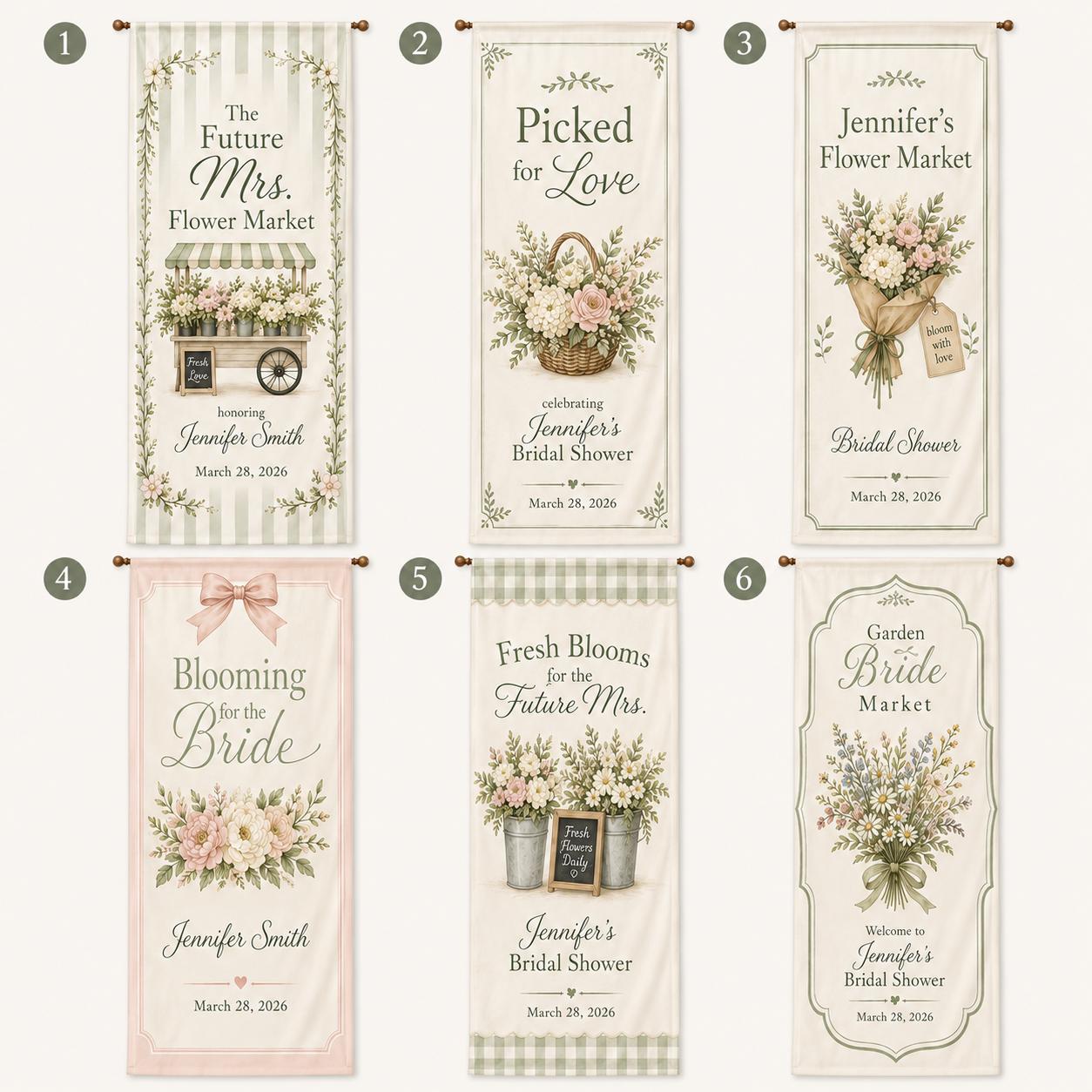 Personalized Flower Market Bridal Shower Banner, Garden Fabric Backdrop, Future Mrs Party Decor - product image 2