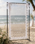 Wedding Welcome Lace Banner, Personalized Sheer Ceremony Sign – product photo 4