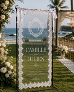 Wedding Welcome Lace Banner, Personalized Sheer Ceremony Sign – product photo 3