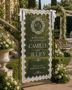 Wedding Welcome Lace Banner, Personalized Sheer Ceremony Sign – product photo 7
