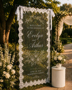 Wedding Welcome Lace Banner, Personalized Sheer Ceremony Sign – product photo 8