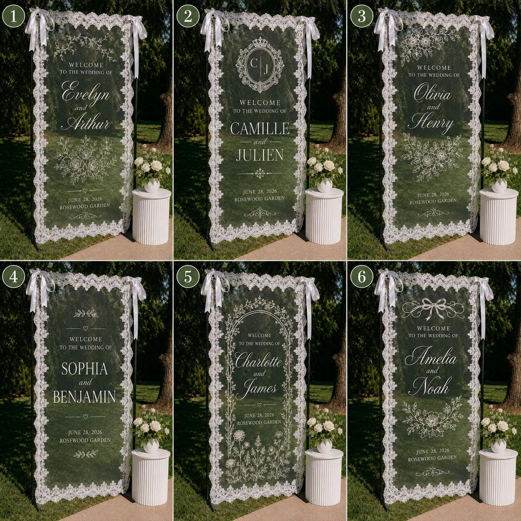 Wedding Welcome Lace Banner, Personalized Sheer Ceremony Sign, Custom Garden Wedding Entrance Decor - product image 2