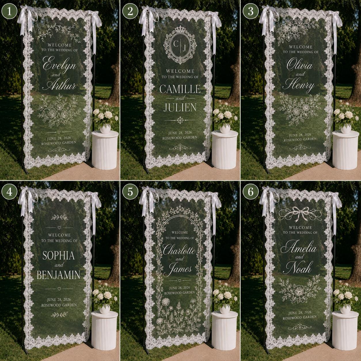 Wedding Welcome Lace Banner, Personalized Sheer Ceremony Sign, Custom Garden Wedding Entrance Decor - product image 2
