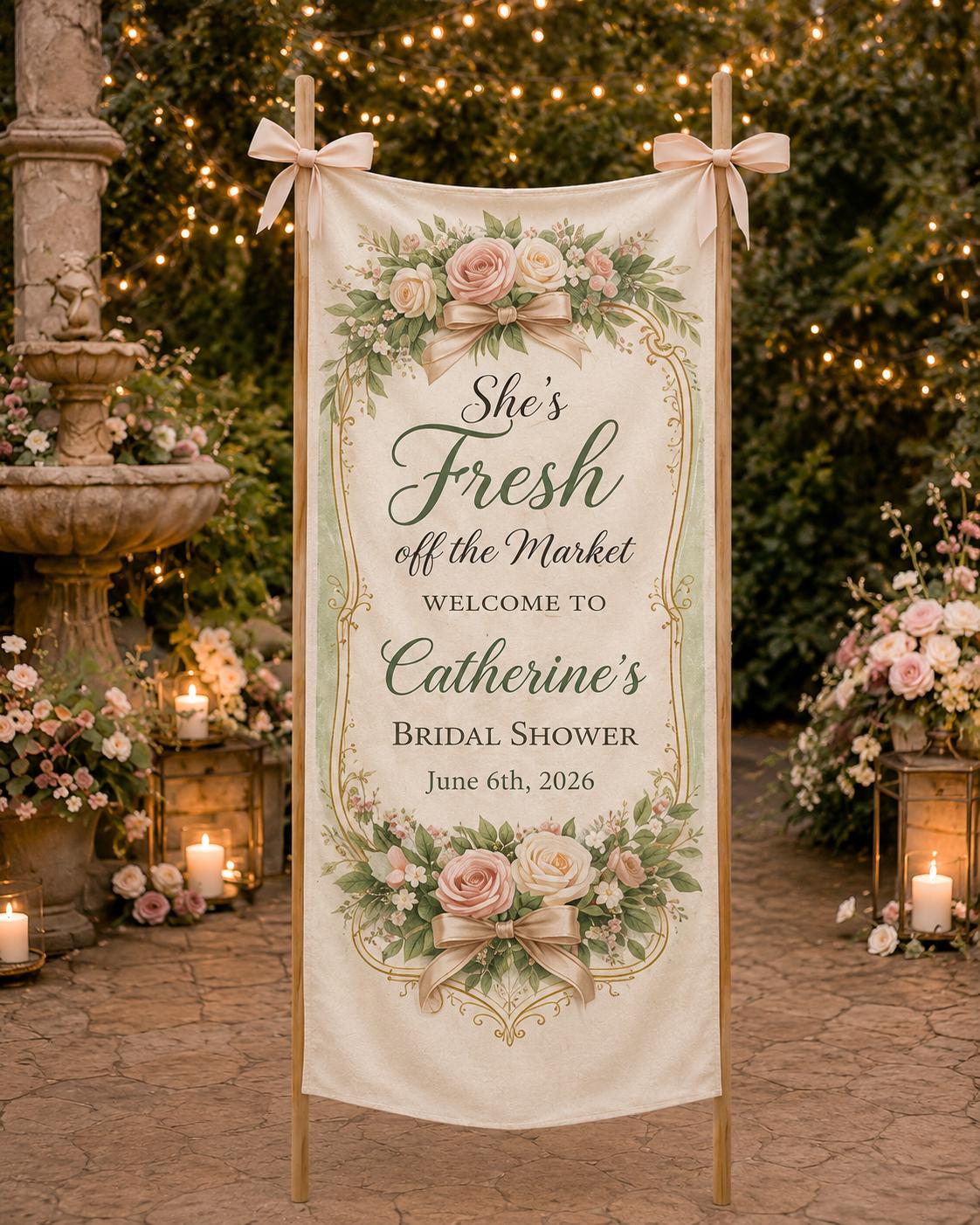 Flower Market Bridal Shower Fabric Banner, Personalized Bride Welcome Sign, Custom Garden Shower Decor - product image 7