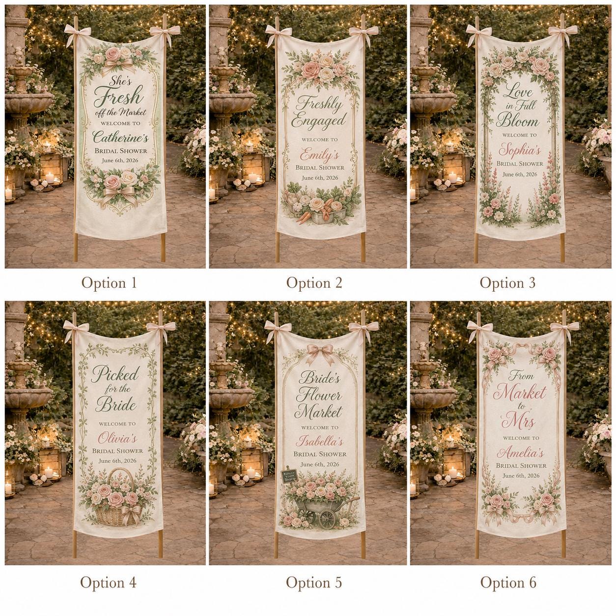 Flower Market Bridal Shower Fabric Banner, Personalized Bride Welcome Sign, Custom Garden Shower Decor - product image 2