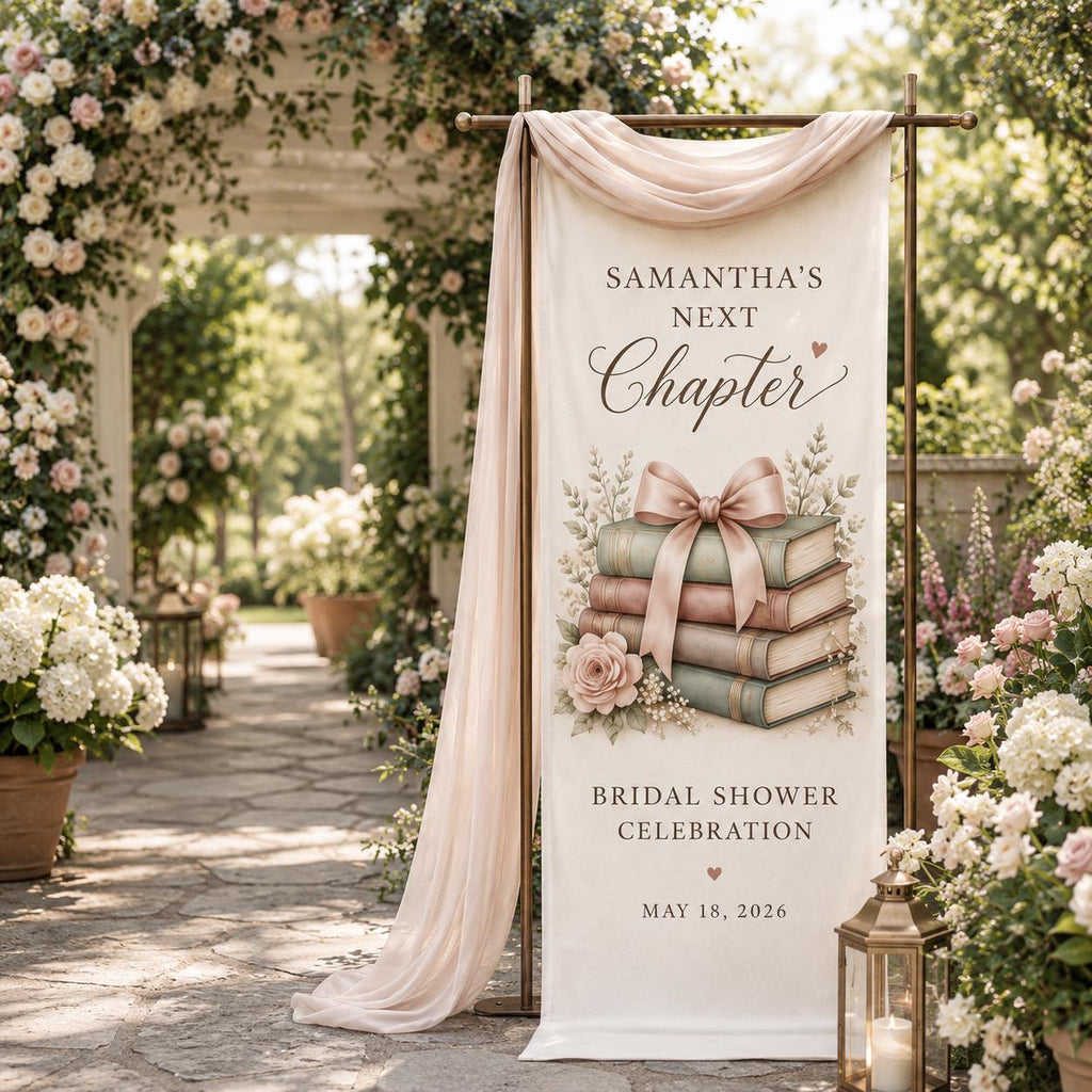 Personalized Bridal Shower Fabric Banner, Book Lover Backdrop, Literary Event Decor - product image 4