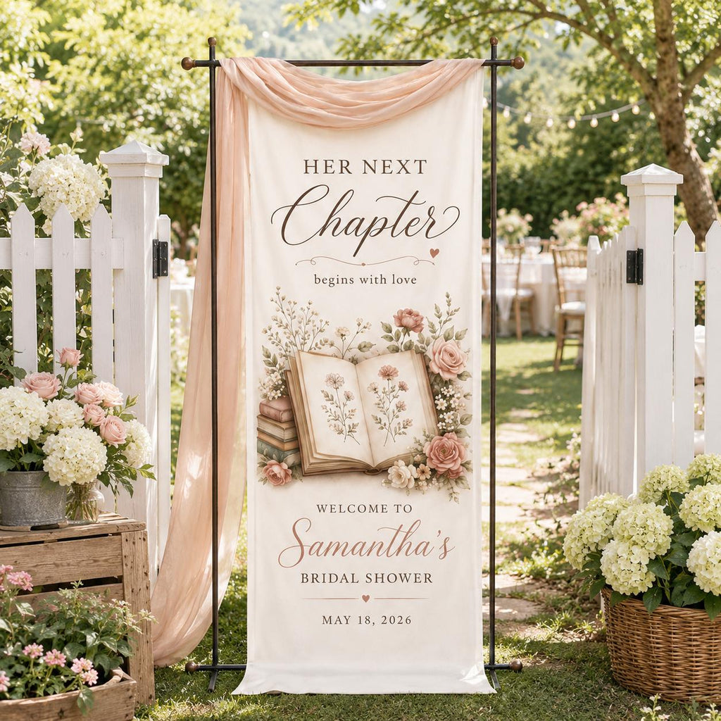Personalized Bridal Shower Fabric Banner, Book Lover Backdrop, Literary Event Decor - product image 5