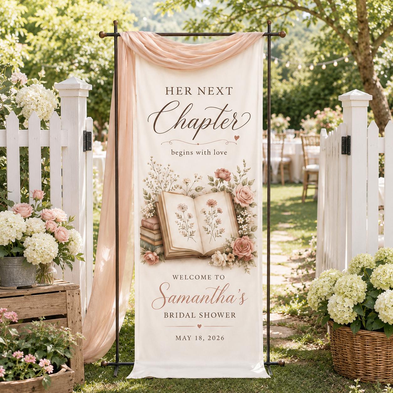 Personalized Bridal Shower Fabric Banner, Book Lover Backdrop, Literary Event Decor - product image 5