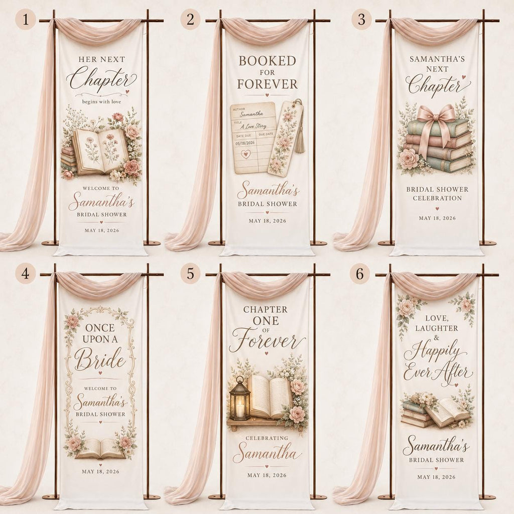 Personalized Bridal Shower Fabric Banner, Book Lover Backdrop, Literary Event Decor - product image 2