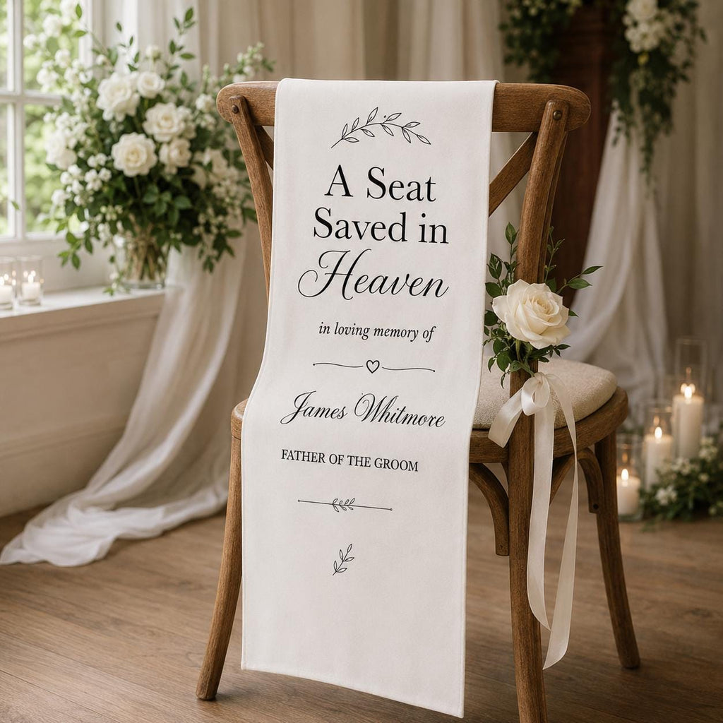 Wedding Memorial Chair Sash, Personalized Reserved Seat Banner, In Loving Memory Tribute Decor - product image 5