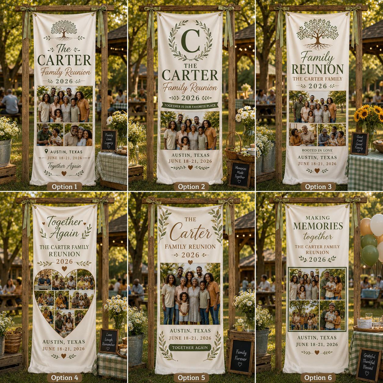 Family Reunion Photo Banner, Custom Surname Fabric Sign, Personalized Satin Family Gathering Backdrop - product image 2