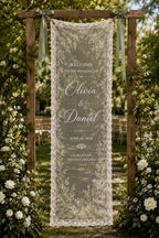 Garden Wedding Lace Banner, Personalized Sheer Wedding Welcome Sign – product photo 5