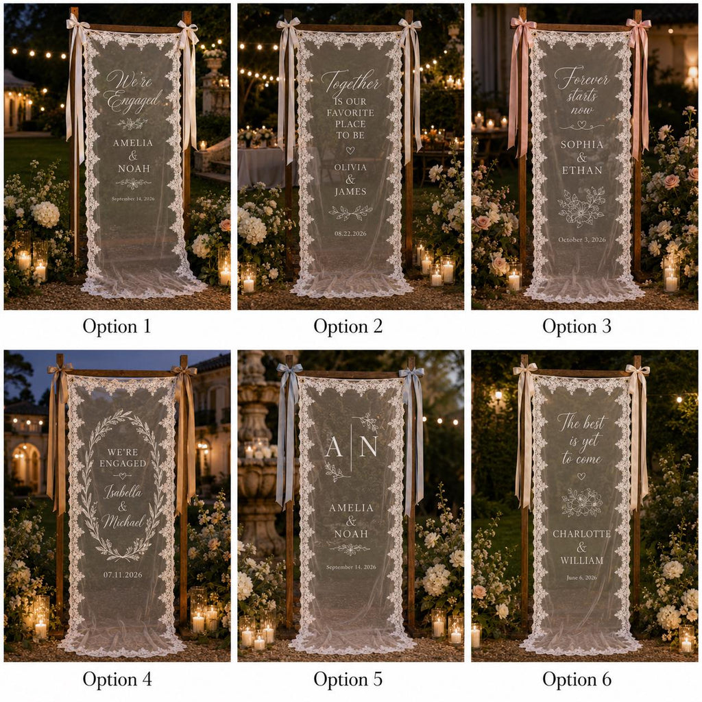 Personalized Lace Engagement Banner, Romantic Sheer Welcome Sign, Garden Party Decor - product image 2