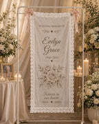 Memorial Lace Banner, Personalized Celebration of Life Sign, Custom Sheer Remembrance Banner – product photo 7