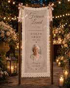 Memorial Lace Banner, Personalized Celebration of Life Sign, Custom Sheer Remembrance Banner – product photo 8