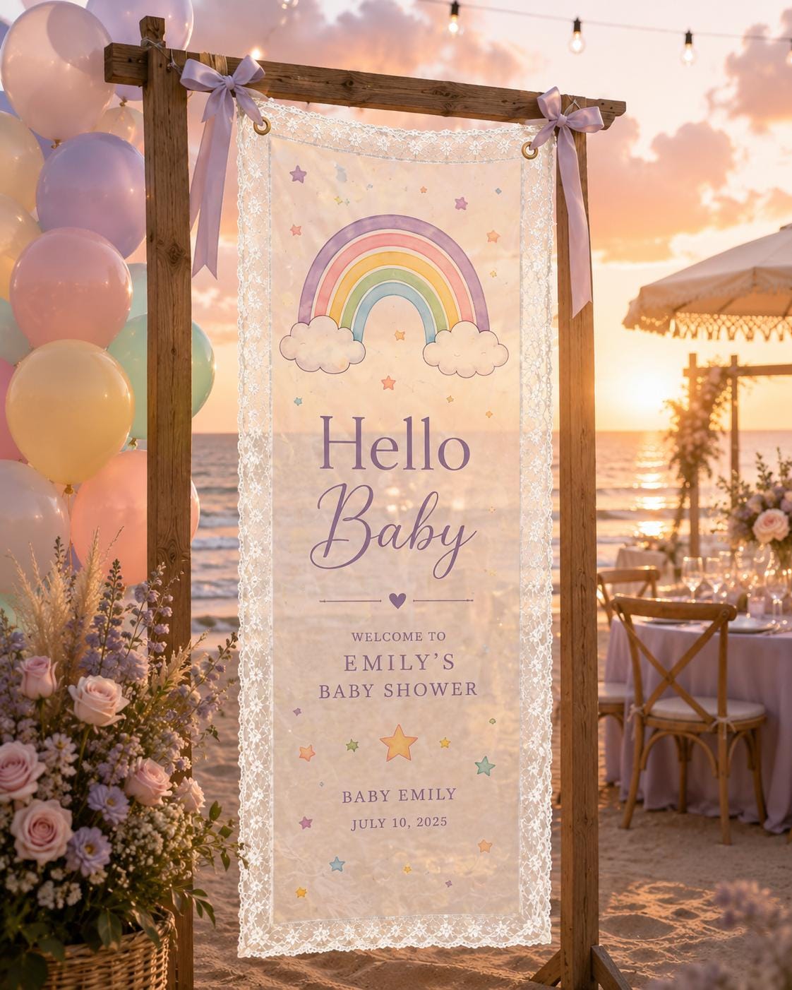 Personalized Baby Shower Banner, Lace Welcome Sign, Romantic Garden Party Decor - product image 5