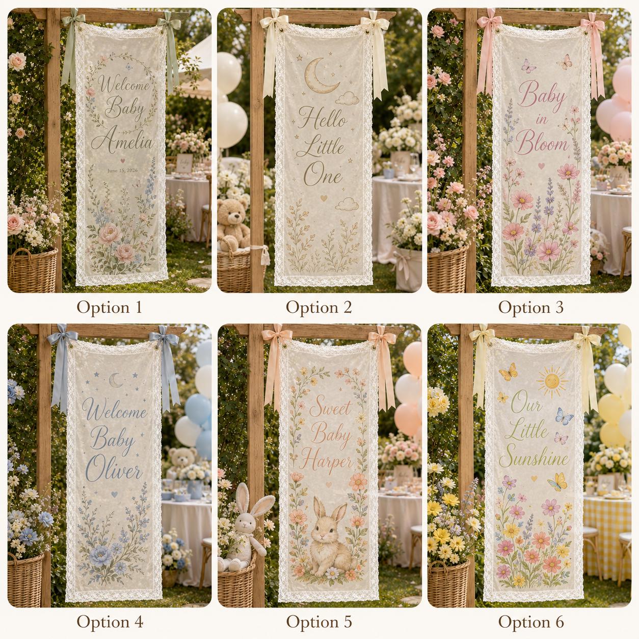 Personalized Lace Welcome Banner, Sheer Fabric Event Decor, Custom Garden Party Sign - product image 2