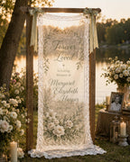 Memorial Lace Banner, Personalized Celebration of Life Sign, Custom Sheer Remembrance Banner – product photo 5