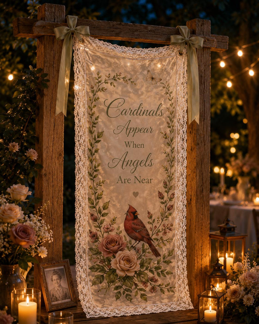 Memorial Lace Banner, Personalized Celebration of Life Sign, Custom Sheer Remembrance Banner - product image 6