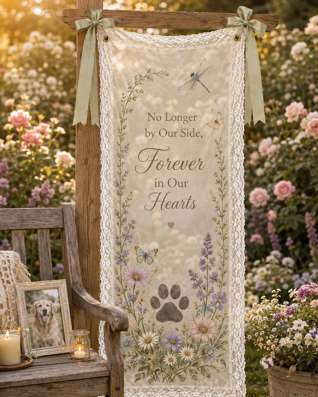 Memorial Lace Banner, Personalized Celebration of Life Sign, Custom Sheer Remembrance Banner - product image 8