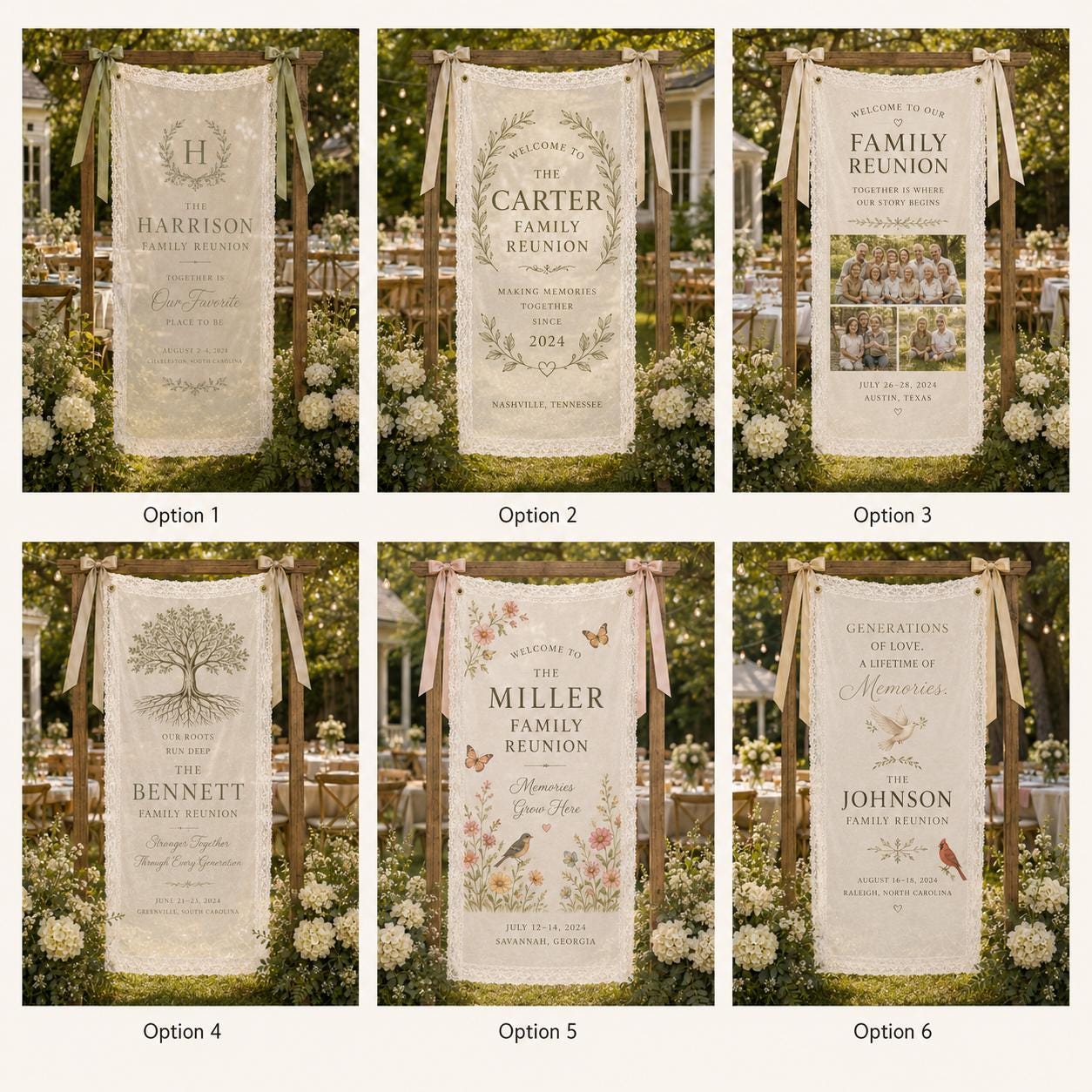 Family Reunion Lace Banner, Personalized Sheer Family Name Sign, Custom Heritage Gathering Decor - product image 3