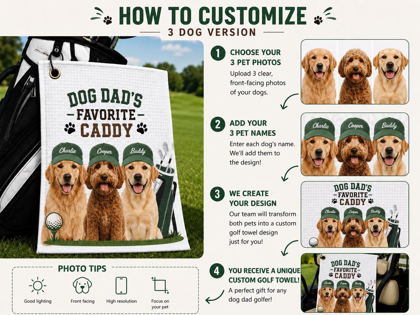 Custom Pet Photo Golf Towel with Name, Personalized Dog Cat Golf Gear Accessory - product image 8