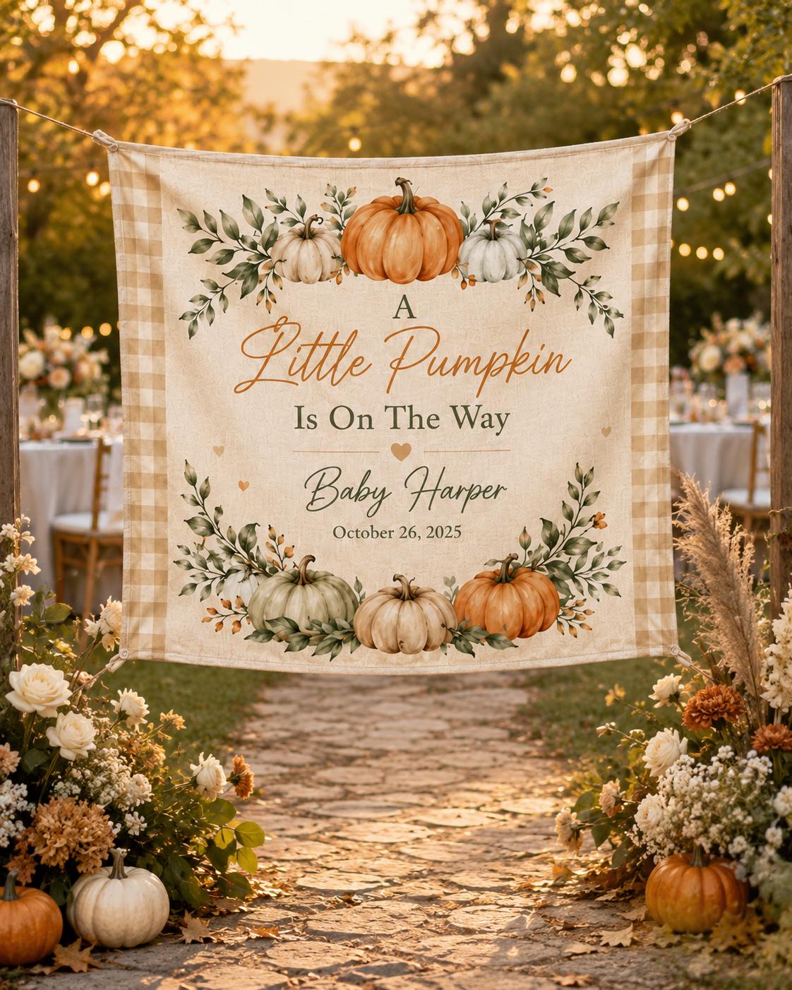 Little Pumpkin Baby Shower Tapestry, Personalized Fall Backdrop, Custom Welcome Banner - product image 8