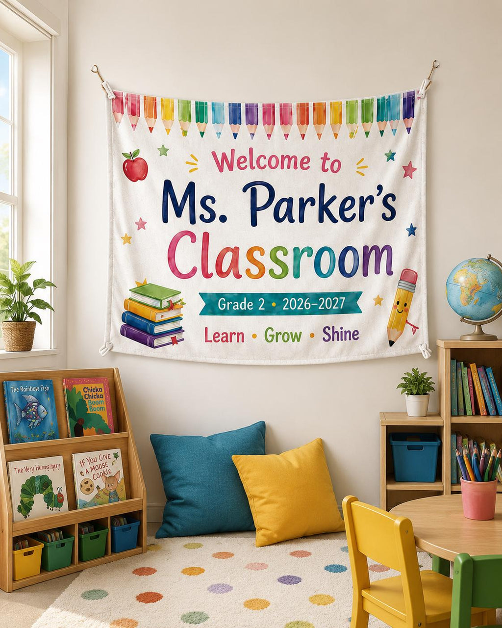 Classroom Linen Tapestry, Personalized Teacher Welcome Banner, Custom Back To School Wall Decor - product image 1