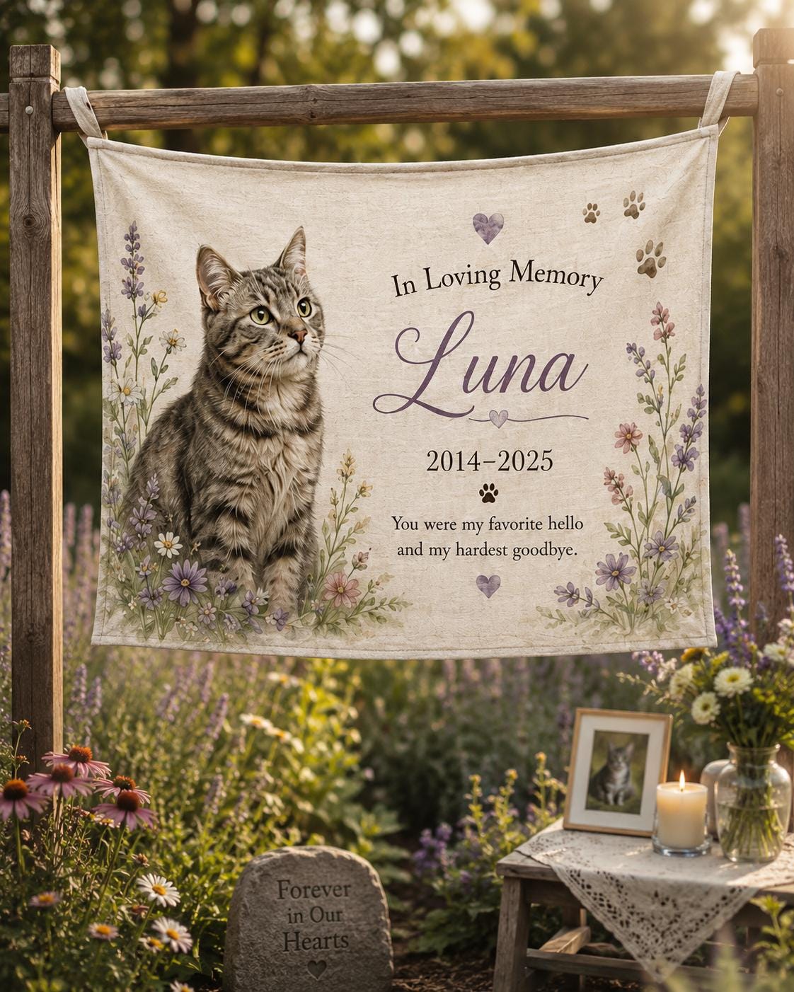 Personalized Pet Memorial Linen Tapestry, Custom Dog Cat Photo Sign, Rainbow Bridge Decor - product image 9
