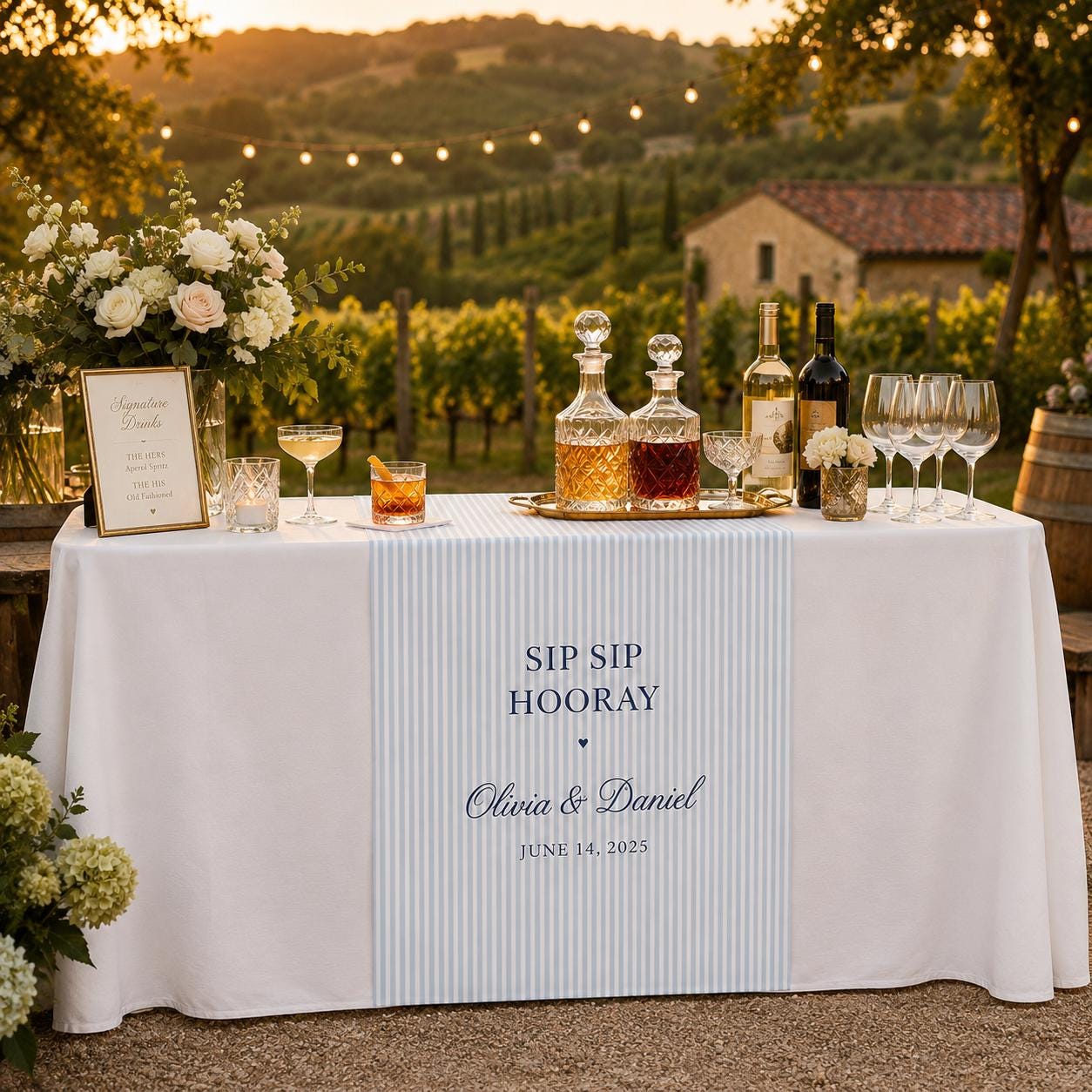 Wedding Bar Table Runner, Personalized Signature Drinks Runner, Custom Cocktail Hour Reception Decor - product image 8