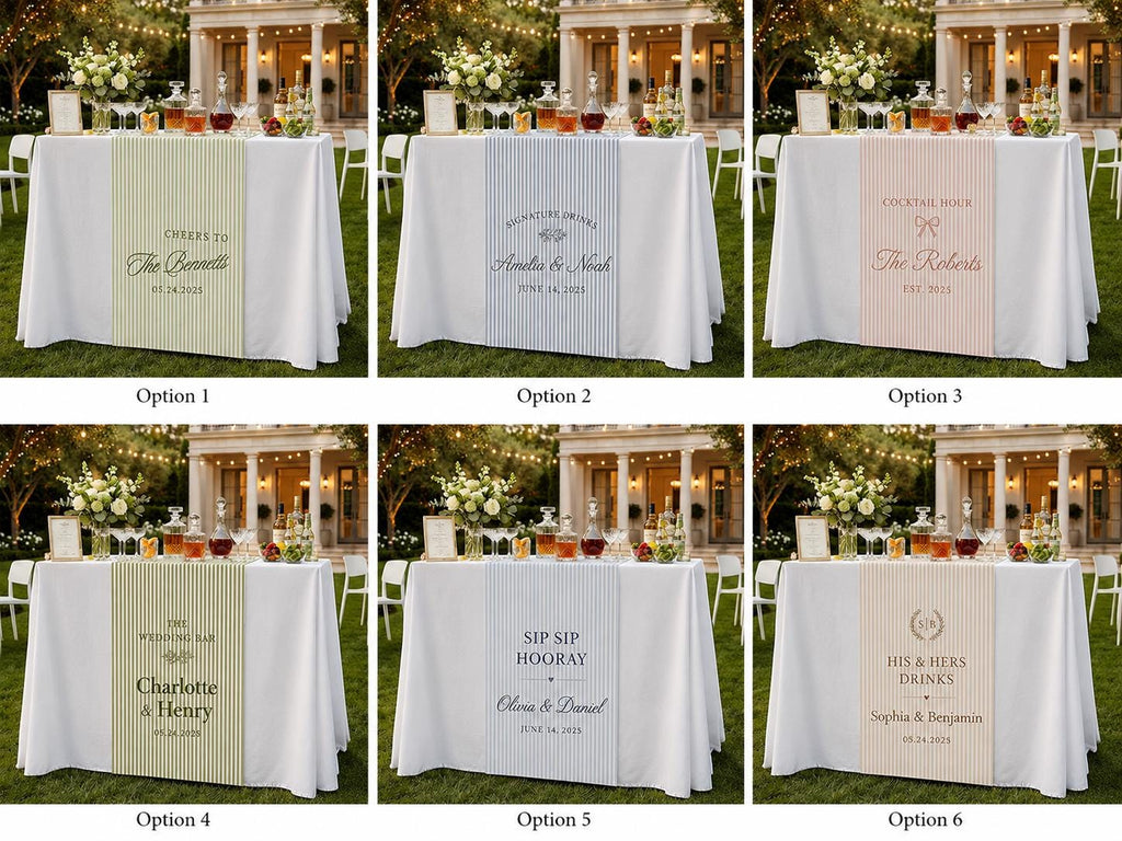 Wedding Bar Table Runner, Personalized Signature Drinks Runner, Custom Cocktail Hour Reception Decor - product image 2