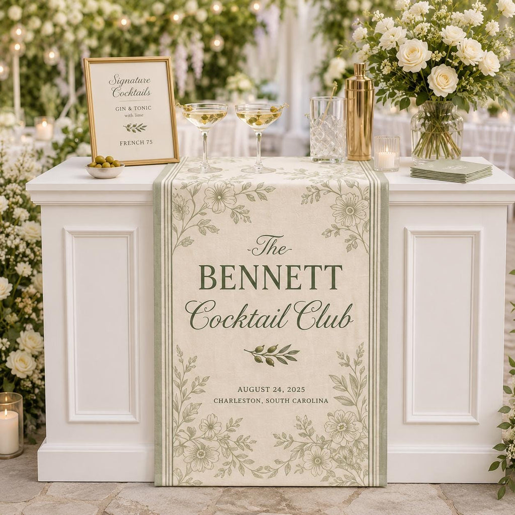 Custom Cocktail Club Wedding Banner, Personalized Surname Fabric Bar Sign, Cocktail Hour Reception Decor - product image 6