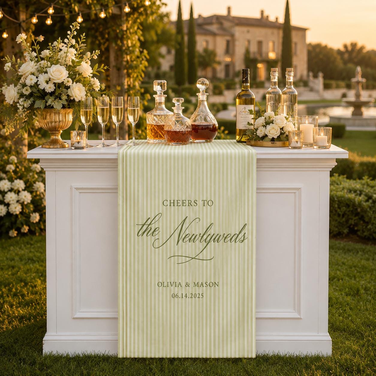 Personalized Wedding Bar Runner, Satin Signature Drinks Decor, Custom Event Signage - product image 1
