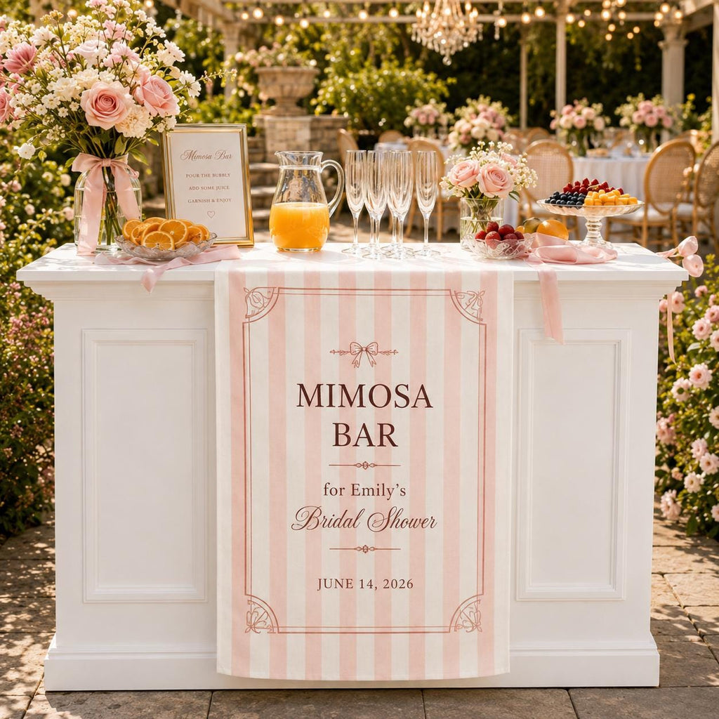 Personalized Mimosa Bar Banner, Satin Bridal Shower Sign, Pink Floral Brunch Decor - product image 6