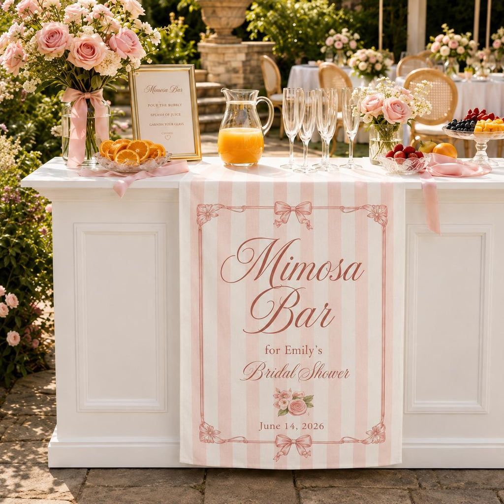 Personalized Mimosa Bar Banner, Satin Bridal Shower Sign, Pink Floral Brunch Decor - product image 8