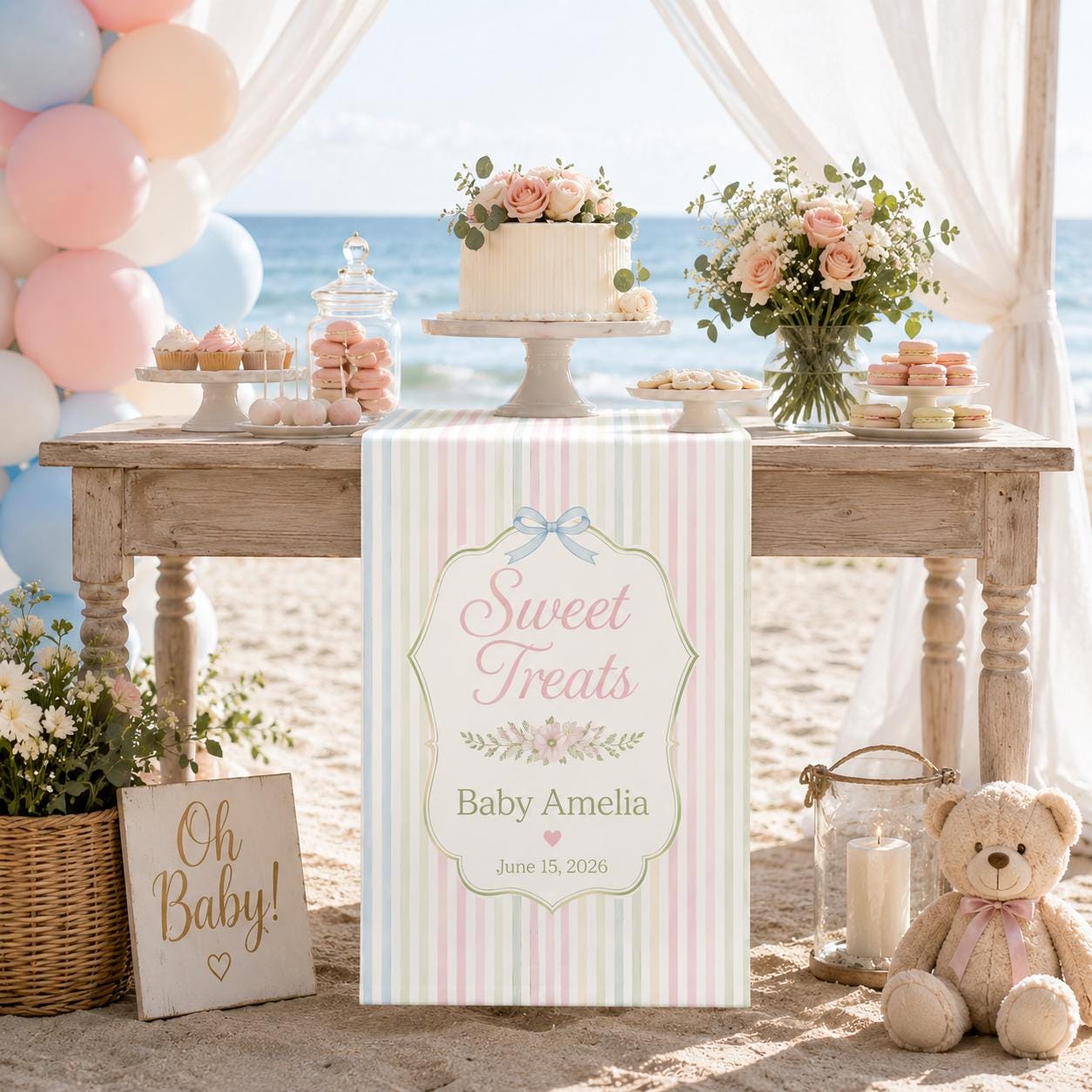 Personalized Baby Shower Sweet Treats Table Runner, Custom Party Decor - product image 5