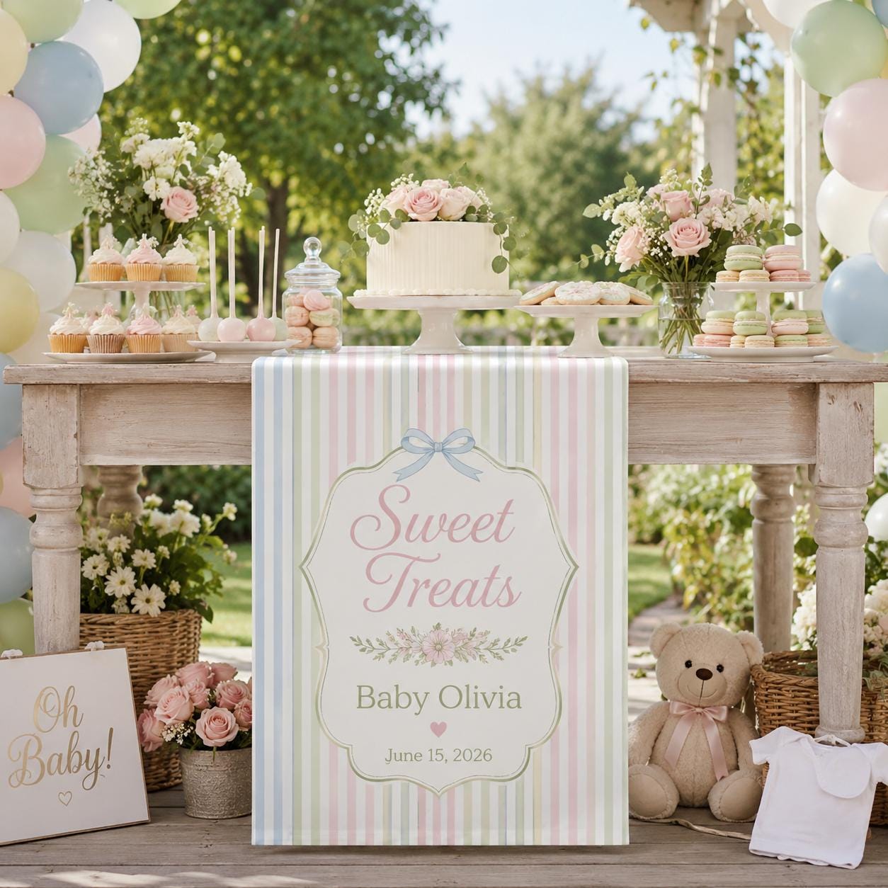 Personalized Baby Shower Sweet Treats Table Runner, Custom Party Decor - product image 1