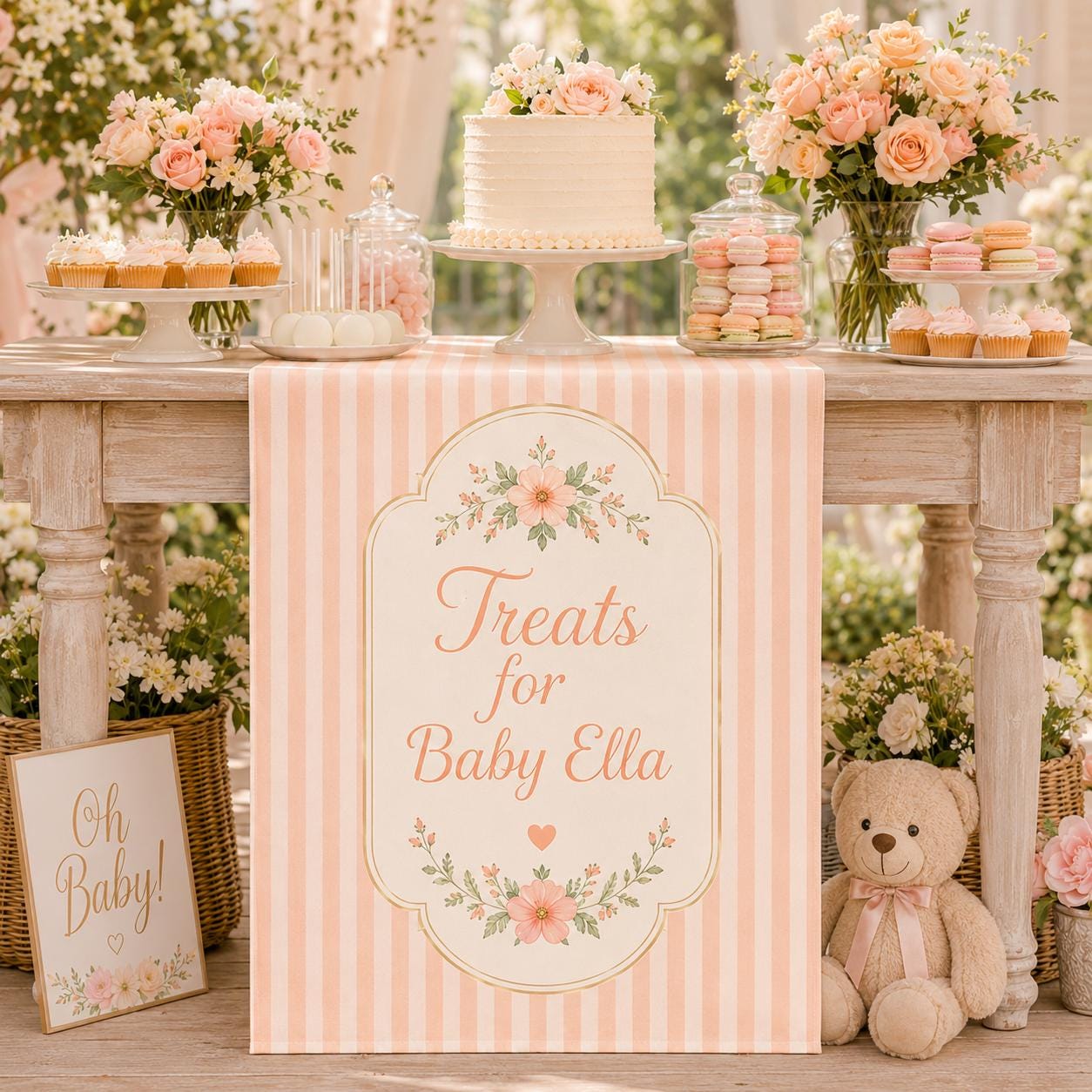 Personalized Baby Shower Sweet Treats Table Runner, Custom Party Decor - product image 7