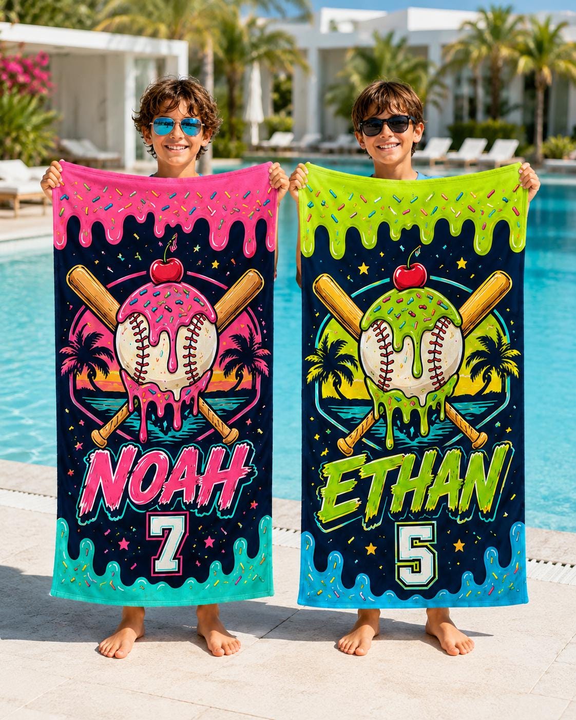 Personalized Baseball Ice Cream Beach Towel, Custom Name Summer Pool Towel - product image 7
