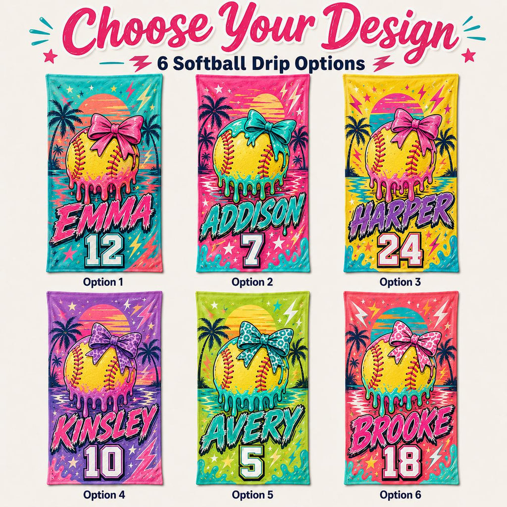 Personalized Softball Beach Towel, Custom Name Sports Pool Towel - product image 2