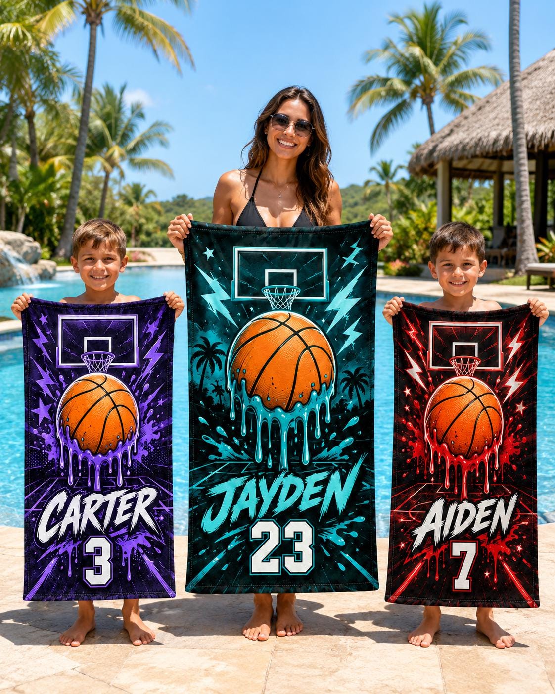 Personalized Basketball Beach Towel, Custom Name Sports Pool Towel - product image 6